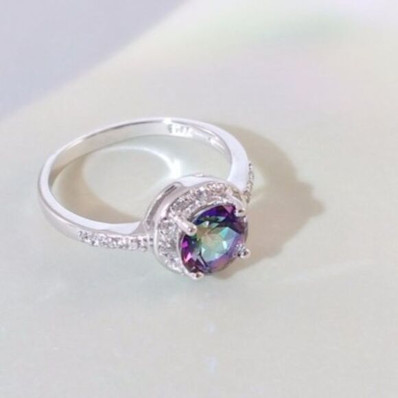 Ocean Mystic Gemstone & White Sapphires Ring Size 6-3/4 - Picture 3 of 8